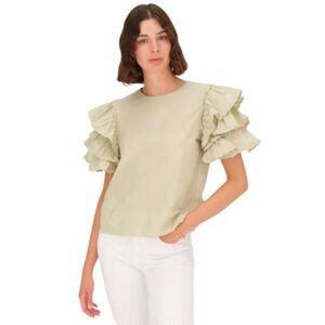 NWT Harshman Juliette Ruffle Sleeve Blouse Cotton Green Size 2X $228 [jb]